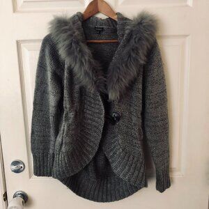 ☕ [Women M] EMOTIONS Faux Fur Collar Cardigan Sweater Boho Cozy Cottage Warm ☕